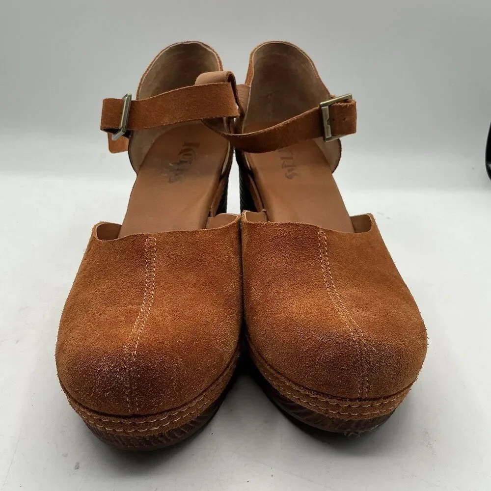 Korks Women’s Size 11 Brown Suede Ankle Strap Platform Block Heel Shoes